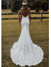 Spaghetti Straps Ivory Lace Open Back Classic Wedding Dress